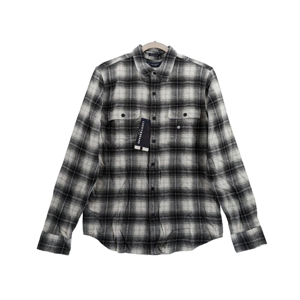 Lucky Brand Flannel Shirt S Black Plaid 7MS4000 Humboldt Woven Western Classic